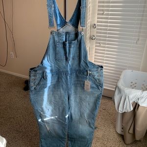 Distressed overalls